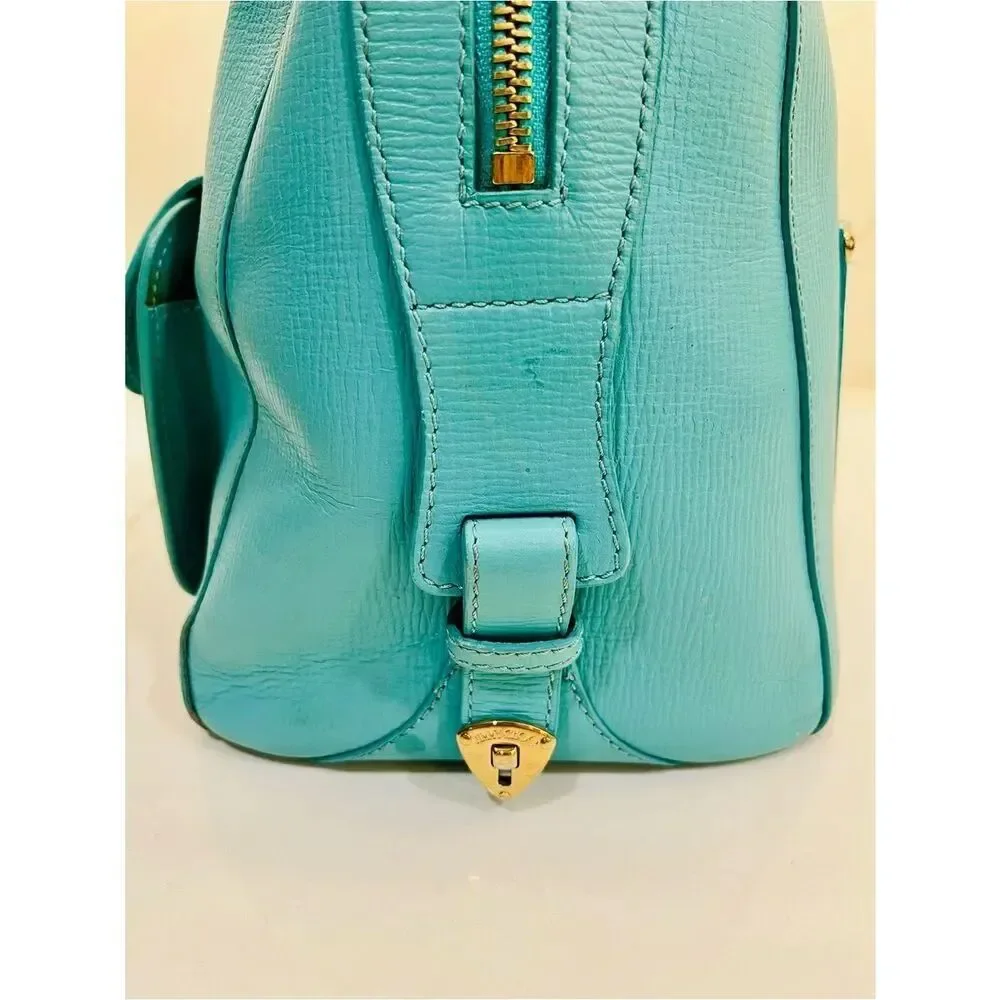 ✨ Jimmy Choo Vintage Turquoise Leather Satchel Top Handle Gold Hardware Bag